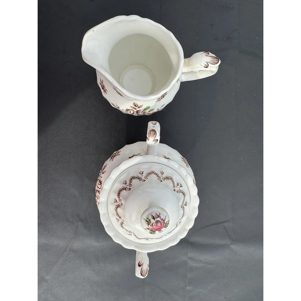 VTG MCM J&G Meakin Chatsworth Creamer & Sugar Bowl Set  White England Floral